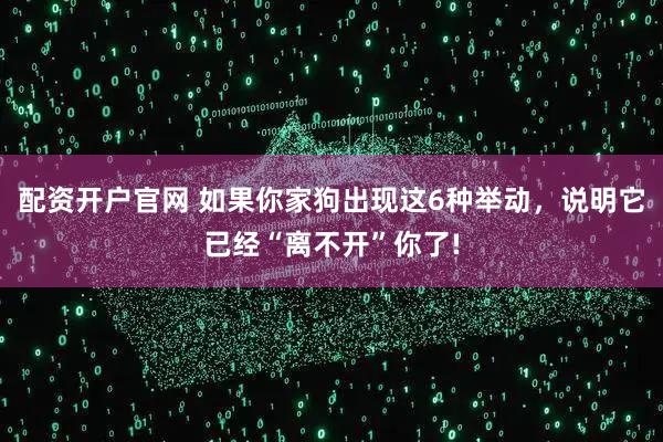 配资开户官网 如果你家狗出现这6种举动，说明它已经“离不开”你了!